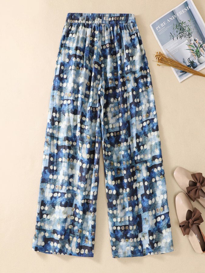 Lovevop Cotton Printed Elastic Waist Tie Up Straight Cropped Pants