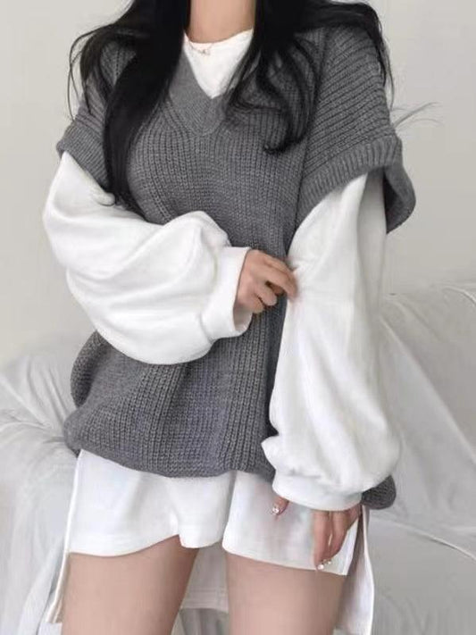 lovevop Casual Loose V-neck Knitted Sweater Vest