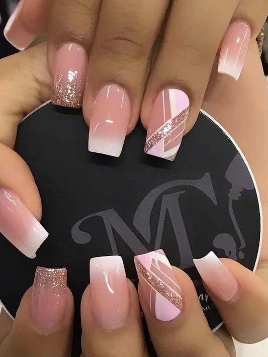 lovevop Pink White Gradient False Nails