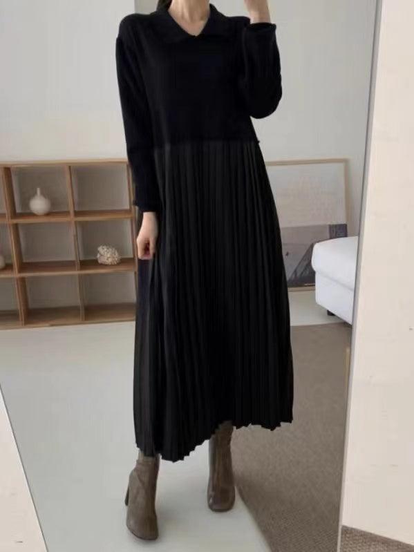 lovevop Knit Pleated Split-joint Long Dresses