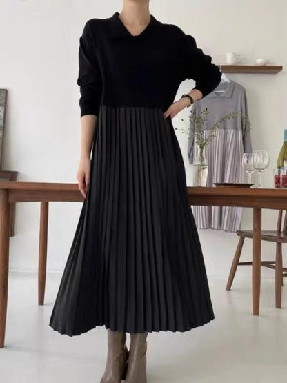 lovevop Knit Pleated Split-joint Long Dresses