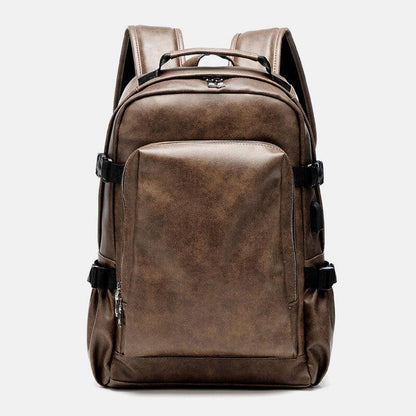 lovevop Men PU Leather USB Charging Business Casual Waterproof 14 Inch Laptop Bag Student School Bag Adjustable Backpack