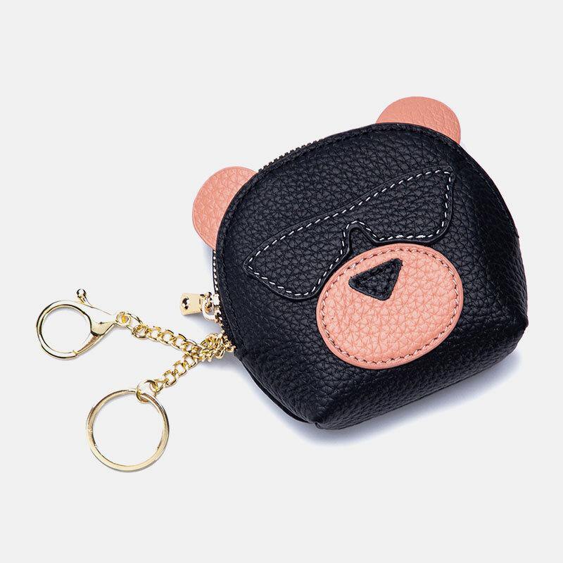 elvesmall Women Genuine Leather Cute Bear Creative Mini Coin Bag Small Wallet For Card Key Mini Lipstick