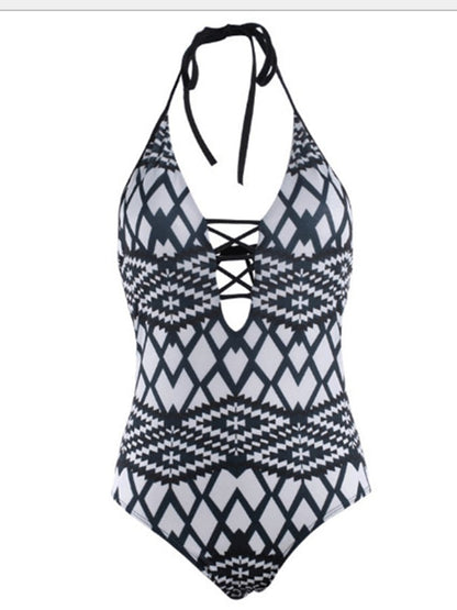 Diamond Checkered Printed One Piece Swimsuit