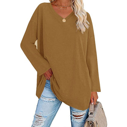 🔥Women's loose long sleeve fashion V-neck knit top🔥