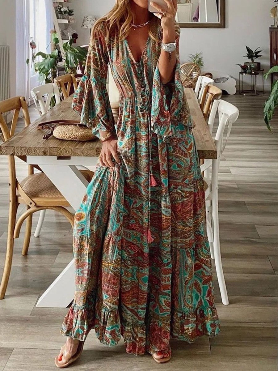 Women's Bohemian Resort Style Floral Oversized Skirt Dress