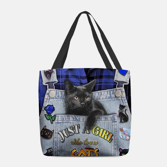 lovevop Women Canvas Three-dimensional 3D Cute Black Cat Handbag Tote Shoulder Bag