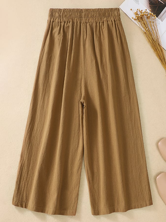 Lovevop Cotton Loose High Waisted Wide Leg Capris