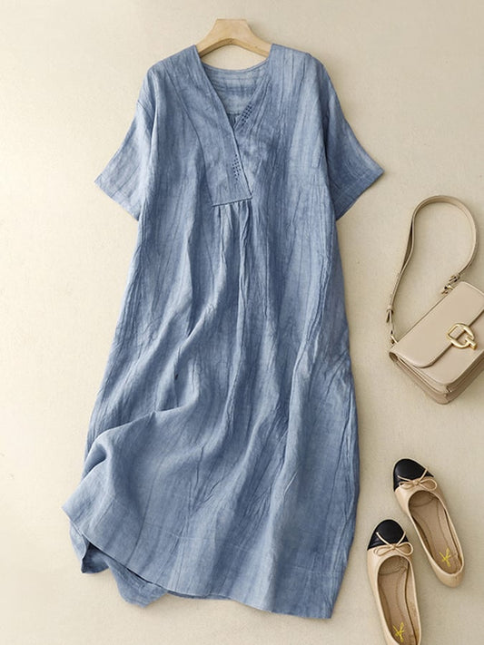 Lovevop Vintage Minimalist V-Neck Loose Dress