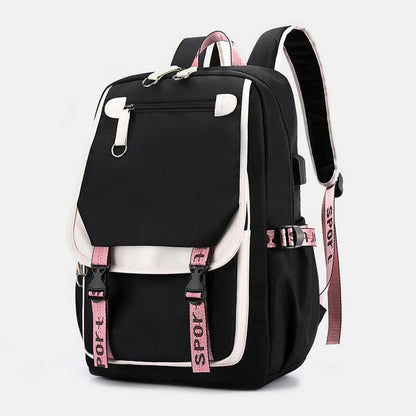 lovevop Women Printing USB Charging Large Capacity Backpack Student School Bag