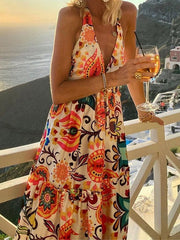 Women's Sleeveless Printed V-Neck Resort Dress