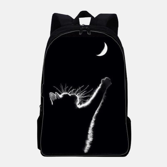 lovevop Women Oxford Cloth Casual Cute Black Cat Back View and Moon Printing School Bag Backpack