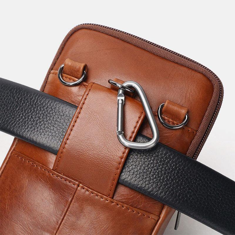 lovevop Men Genuine Leather Vintage Multifunctional 6.5 Inch Mini Phone Bag Crossbody Bag Waist Bag Cowhide Bag