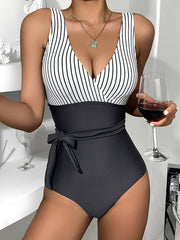 Women's Striped Color Block Sexy One Piece Swimsuit