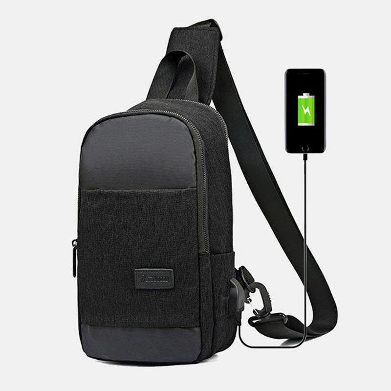 lovevop Men Oxford Waterproof Large Capacity USB Charging Chest Bag Messenger Crossbody Bag