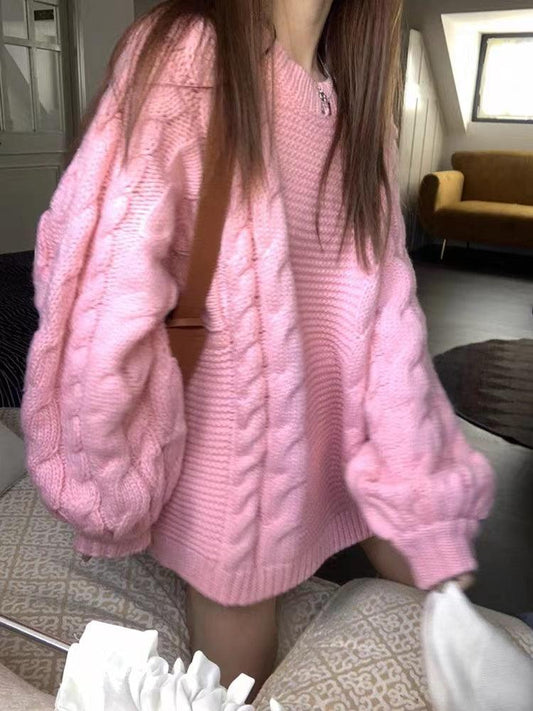 lovevop Crude Twist Pink Oversized Sweater Top