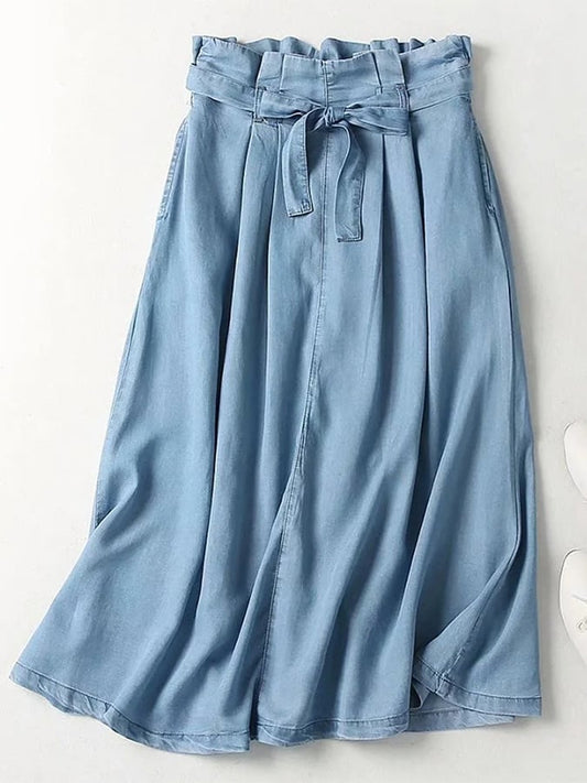 Lovevop High-waist Tie Loose Casual Tencel Denim Skirt