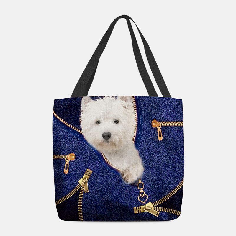 lovevop Women Canvas Cute 3D Three-dimensional Cartoon Dog Pattern Casual Shoulder Bag Handbag Tote