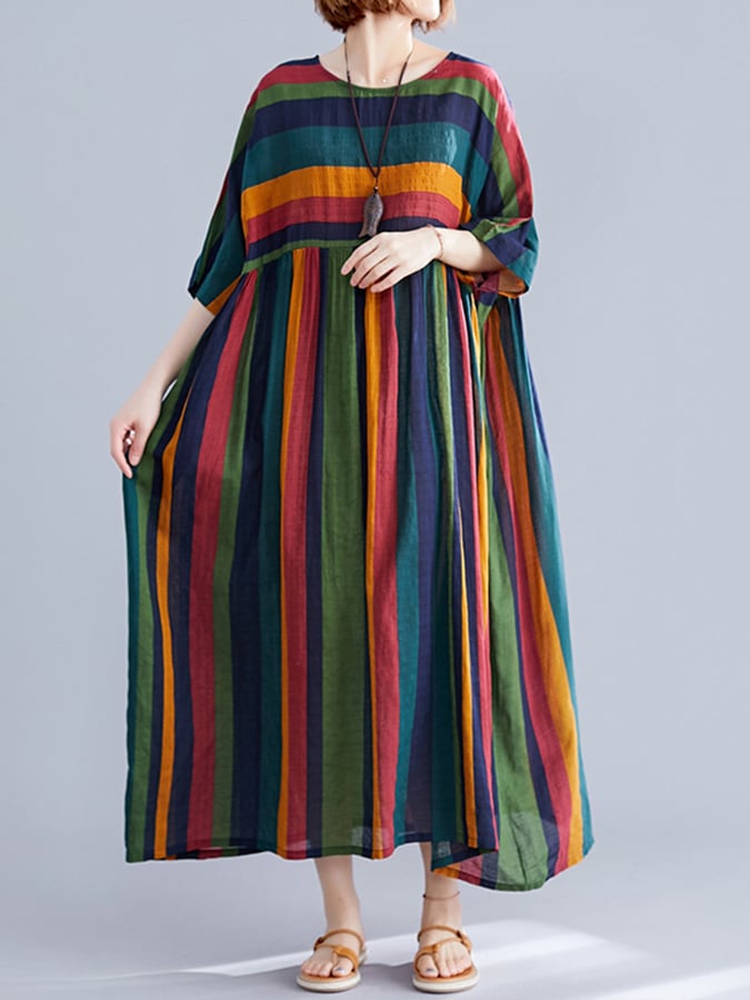 Lovevop Loose Print Striped Dress