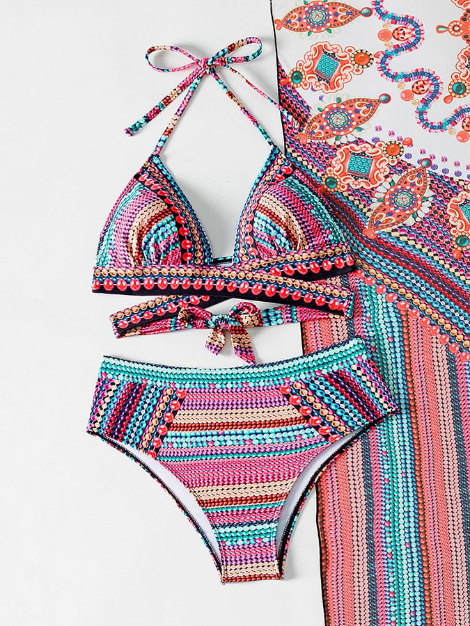 Women's Vintage Print Resort Three-Piece Swimsuit