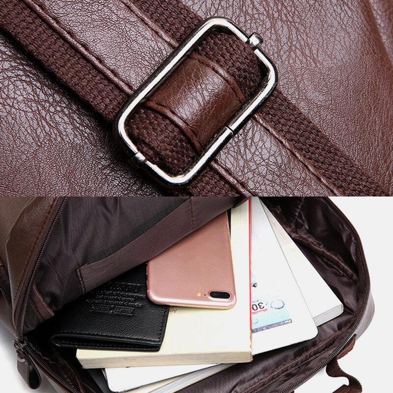 lovevop Men Faux Leather Multi-pocket Waterproof Business Outdoor Wear-resistant 14 Inch Laptop Bag Backpack