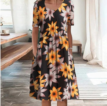 🎁Summer Hot Sale🎁  Round neck printed dress ✨Free shipping✨