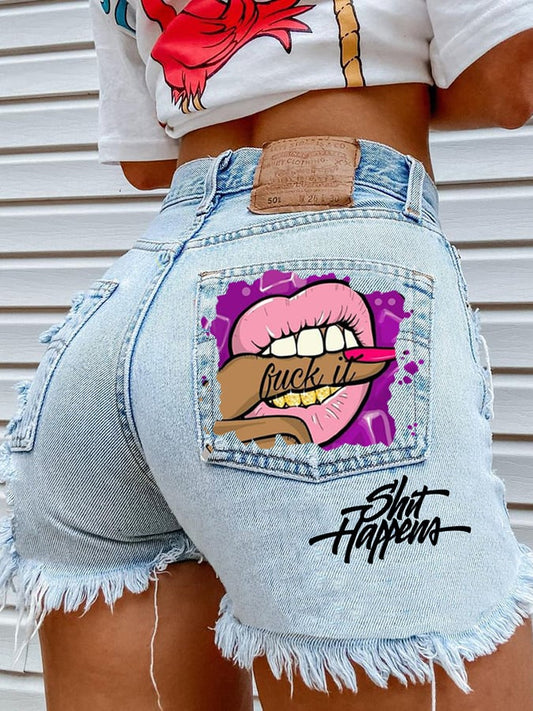 Fashion Print Hip Sexy Denim Shorts