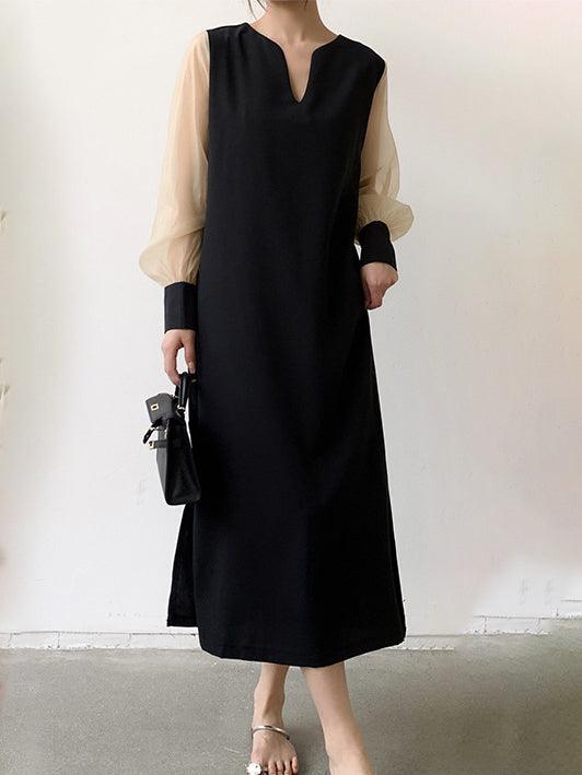 lovevop Loose Casual Paneled Long-Sleeved Dress