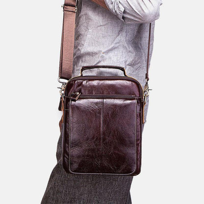 lovevop Men's Retro Genuine Leather Crossbody Bag with Multiple Pockets and Layers