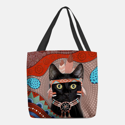 lovevop Women Felt Cute Cartoon Egyptian Dressed Black Cat Pattern Shoulder Bag Handbag Tote