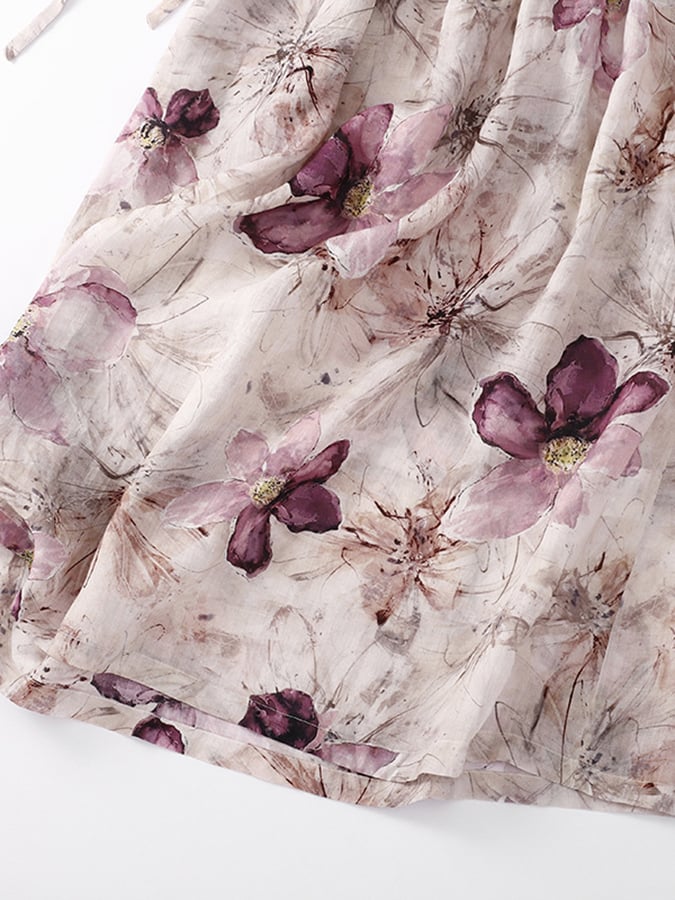 Lovevop Cotton and Linen Tie Floral Dress