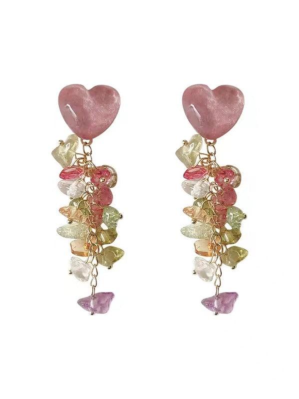 lovevop Sweet Heart Crystal Silver Long Tassel Earrings