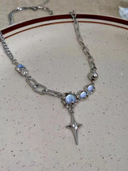 lovevop Silver Moonstone Star Necklace