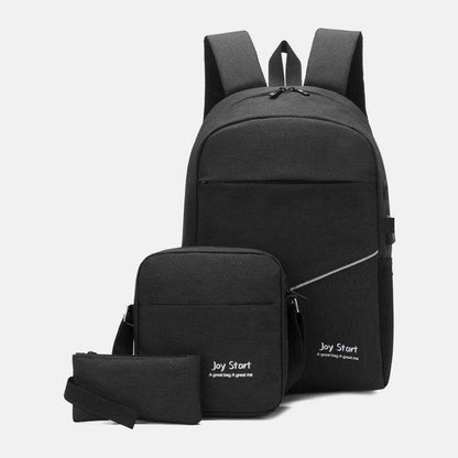 lovevop Men 3PCS Nylon USB Charging Wear-resistance Fashion Casual Laptop Bag Backpack Crossbody Bag Clutch Bag