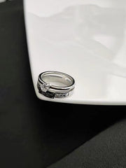 lovevop Zircon Titanium Steel Double Layer Ring