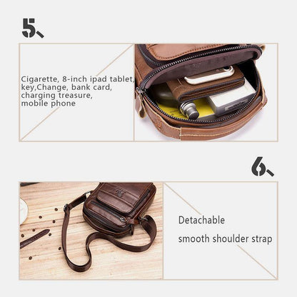 lovevop Men Genuine Leather Multifunction Multi-Pocket Waterproof Crossbody Bag Shoulder Bag