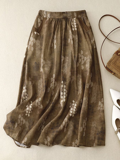 Lovevop Vintage Print Lined Sheer Oversized Skirt