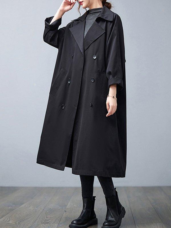 lovevop Loose Buttoned Notched Collar Trench Coat