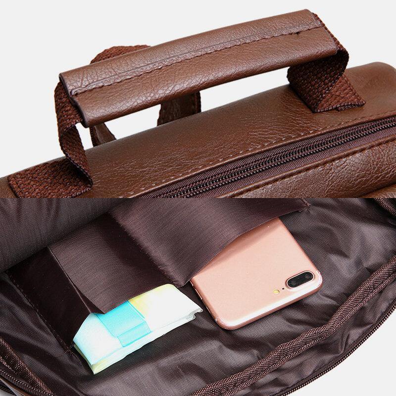 lovevop Men Faux Leather Multi-pocket Waterproof Business Outdoor Wear-resistant 14 Inch Laptop Bag Backpack