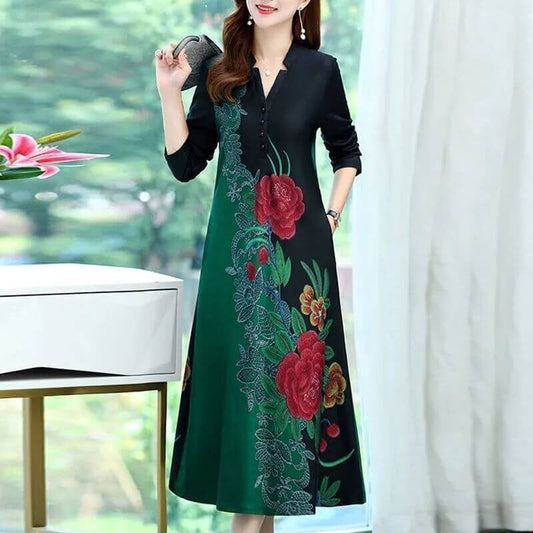 V-Neck Noble Long Printed Dress🎁New Year 2022 Sale🎁