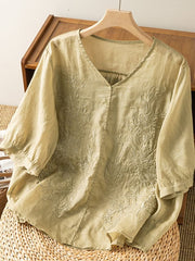 Lovevop Cotton Embroidered Loose And Thin Vintage Shirt