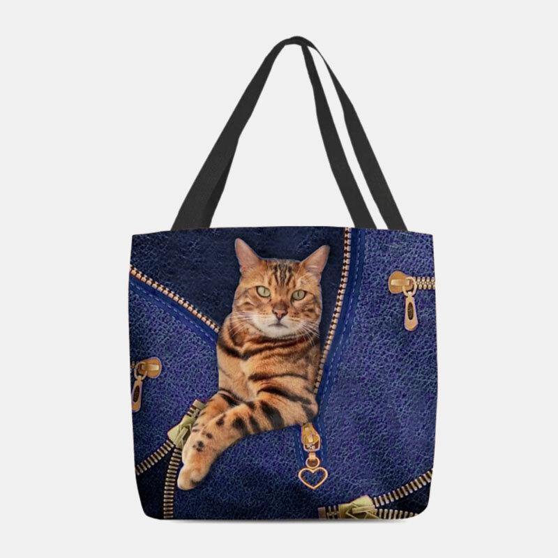 lovevop Women Canvas Cute 3D Three-dimensional Vision Cat Pattern Shoulder Bag Handbag Tote