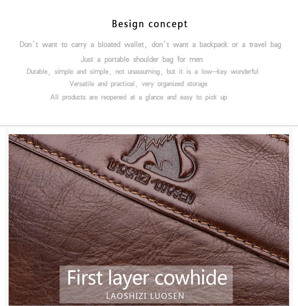 lovevop Men Genuine Leather Multifunction Multi-Pocket Waterproof Crossbody Bag Shoulder Bag