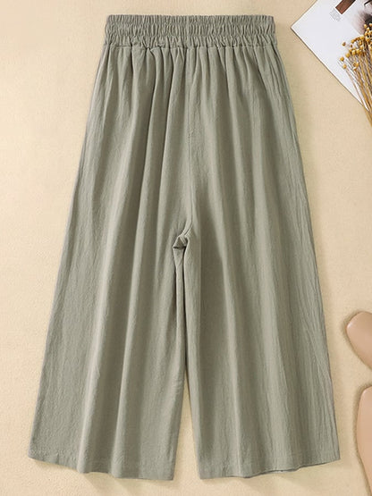 Lovevop Cotton Loose High Waisted Wide Leg Capris