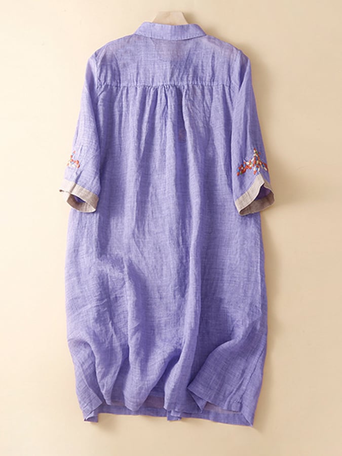 Lovevop Cotton And Linen Embroidered Contrasting Ethnic Style Dress