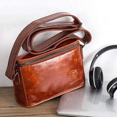 lovevop Men Genuine Leather Anti-Theft Wear-Resistant 7.9 Inch Ipad Vintage Square Bag Crossbody Bag Shoulder Bag