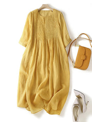Lovevop Solid Color Pleated Loose Dress