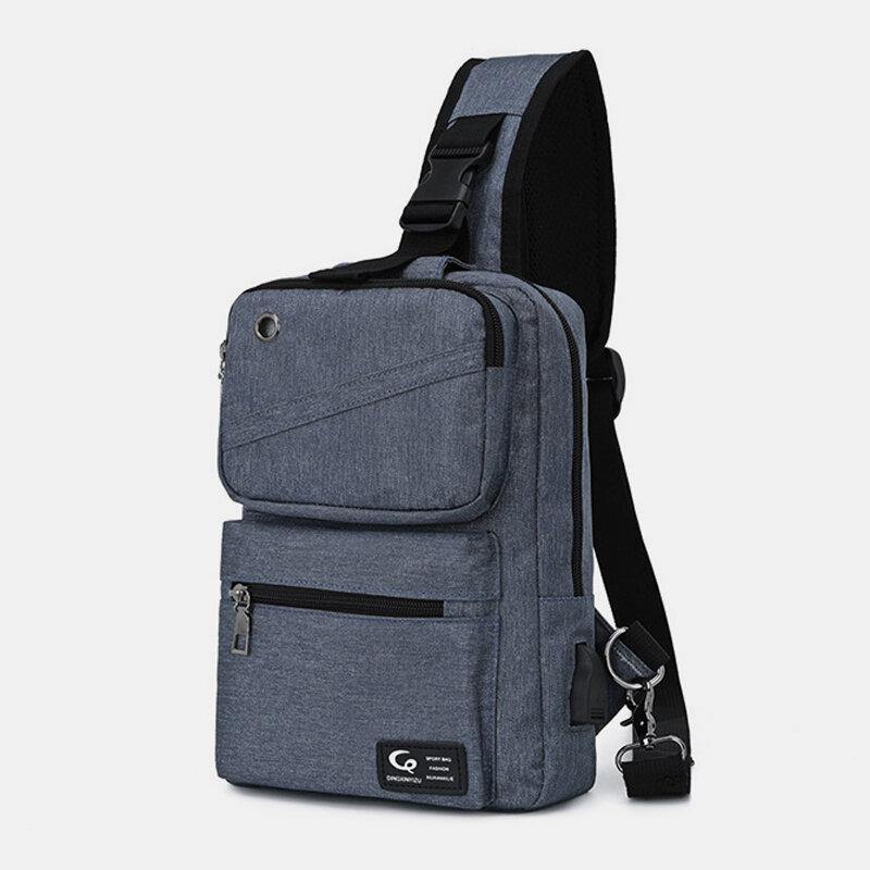 lovevop Men Large Capacity USB Chargeable Hole Headphone Hole Waterproof Chest Bags Shoulder Bag Crossbody Bags