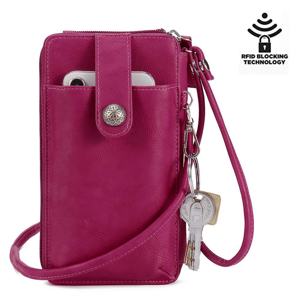 elvesmall Brenice Women RFID Card Bag Solid Crossbody Bag Phone Bag Card Holder