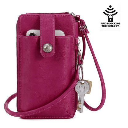 elvesmall Brenice Women RFID Card Bag Solid Crossbody Bag Phone Bag Card Holder